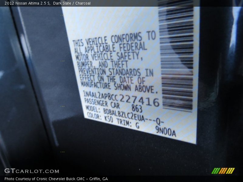 Dark Slate / Charcoal 2012 Nissan Altima 2.5 S