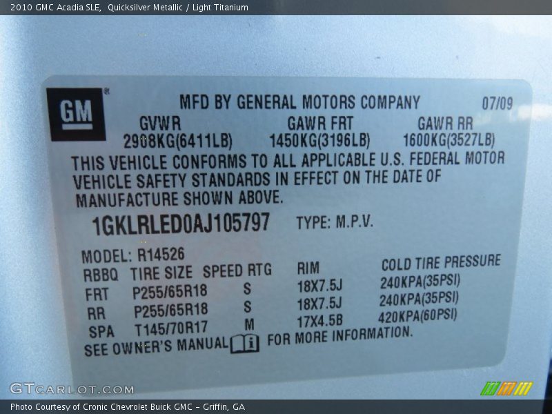 Quicksilver Metallic / Light Titanium 2010 GMC Acadia SLE