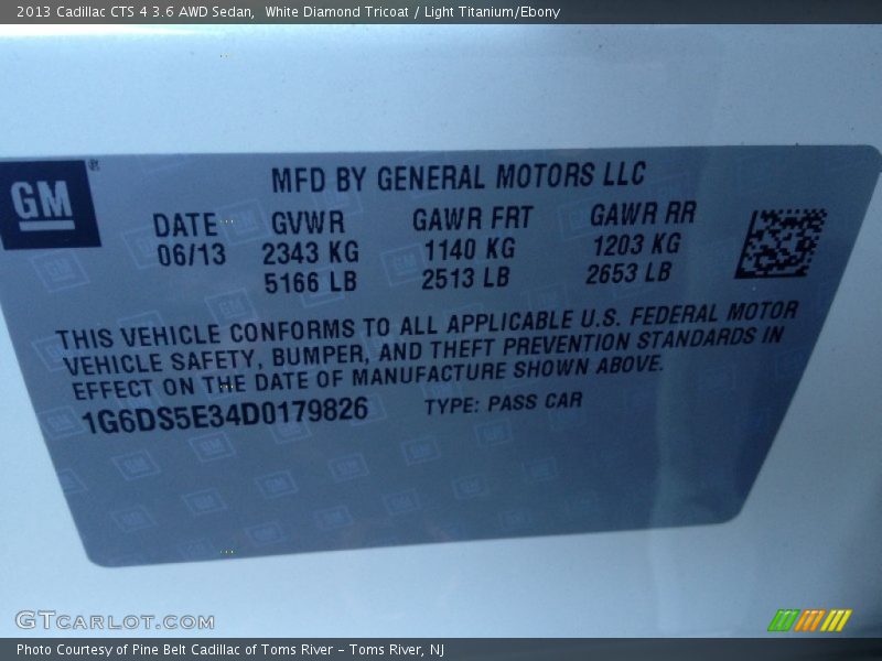 White Diamond Tricoat / Light Titanium/Ebony 2013 Cadillac CTS 4 3.6 AWD Sedan
