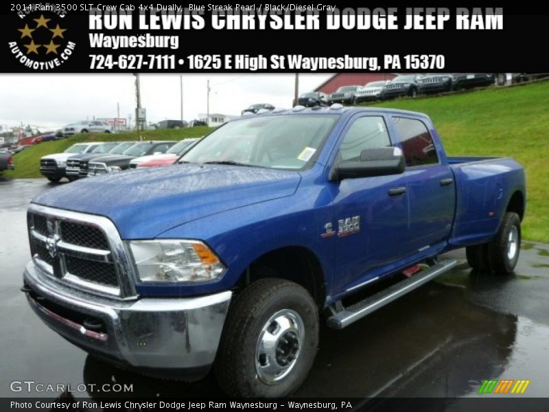 Blue Streak Pearl / Black/Diesel Gray 2014 Ram 3500 SLT Crew Cab 4x4 Dually
