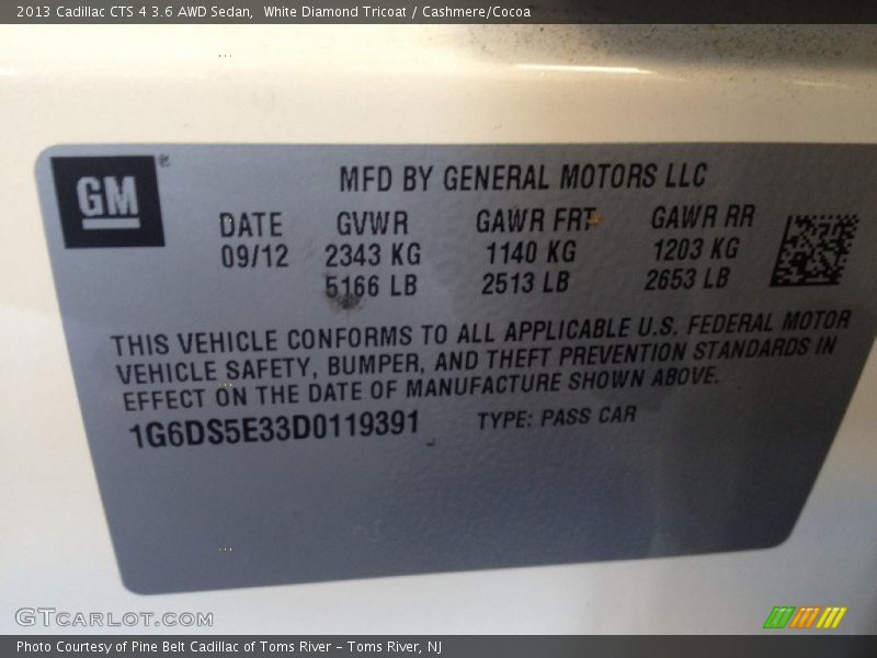 White Diamond Tricoat / Cashmere/Cocoa 2013 Cadillac CTS 4 3.6 AWD Sedan