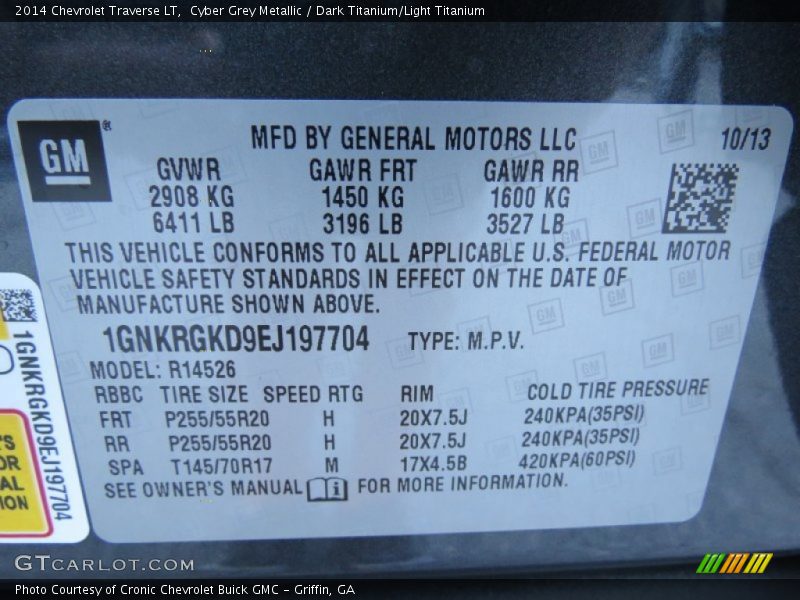 Cyber Grey Metallic / Dark Titanium/Light Titanium 2014 Chevrolet Traverse LT