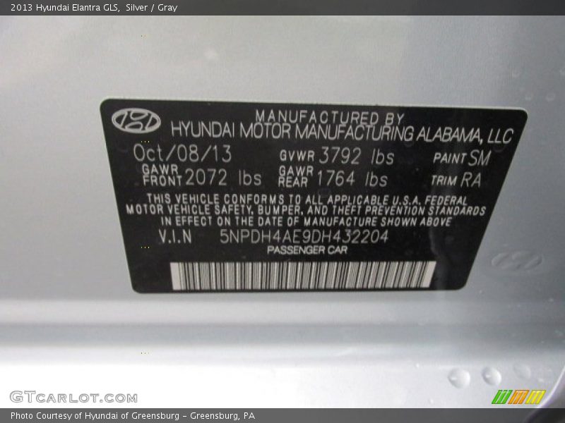 Silver / Gray 2013 Hyundai Elantra GLS