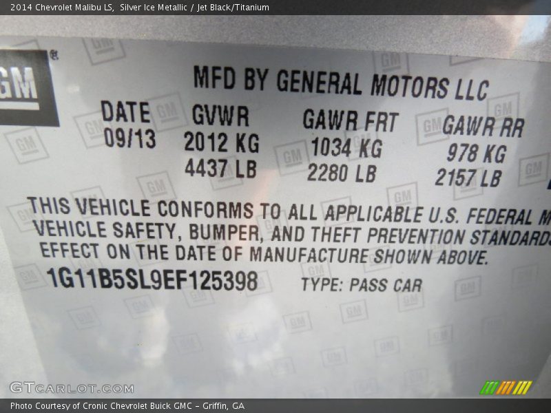 Silver Ice Metallic / Jet Black/Titanium 2014 Chevrolet Malibu LS