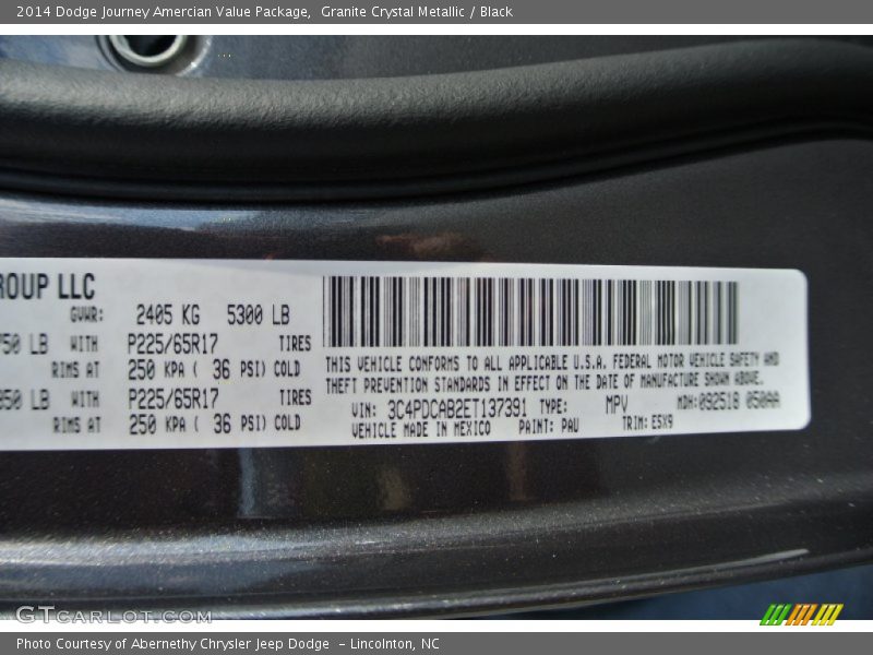 Granite Crystal Metallic / Black 2014 Dodge Journey Amercian Value Package
