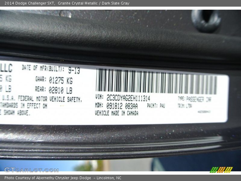 Granite Crystal Metallic / Dark Slate Gray 2014 Dodge Challenger SXT