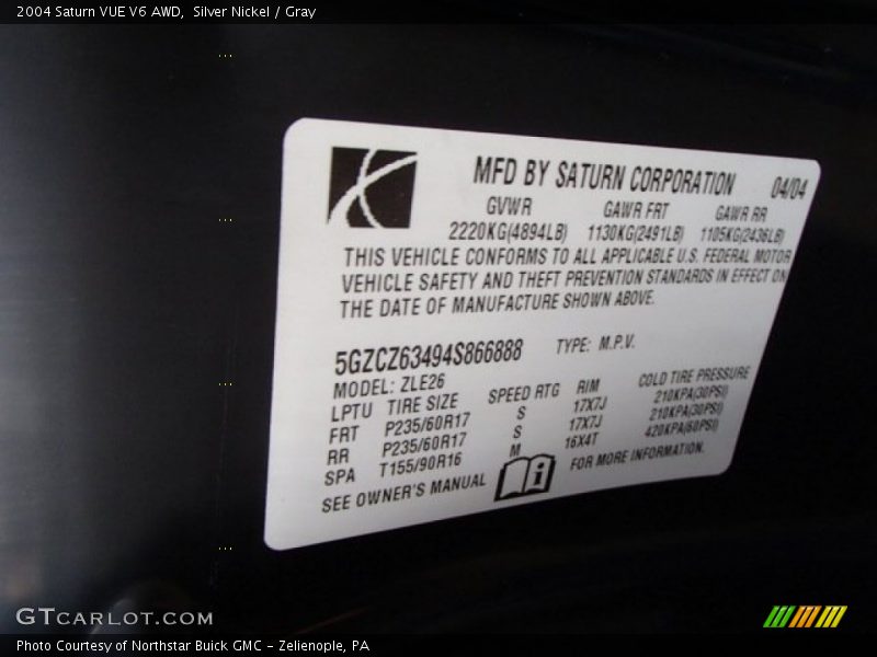 Silver Nickel / Gray 2004 Saturn VUE V6 AWD