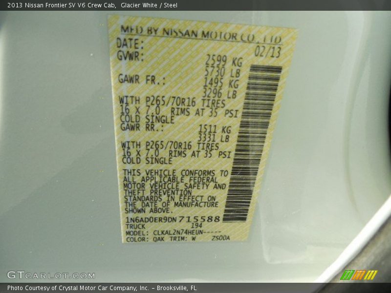 Glacier White / Steel 2013 Nissan Frontier SV V6 Crew Cab