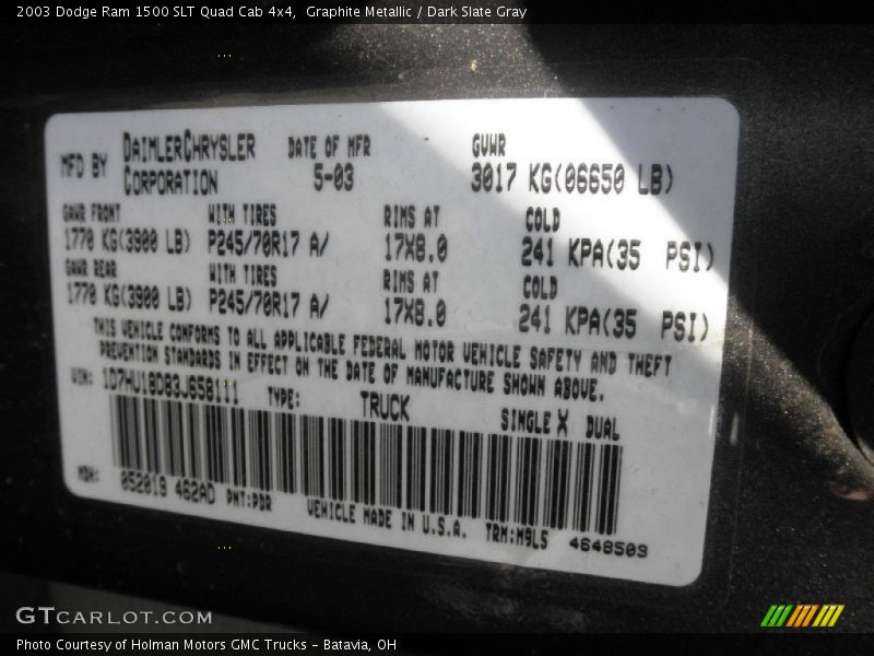 Graphite Metallic / Dark Slate Gray 2003 Dodge Ram 1500 SLT Quad Cab 4x4