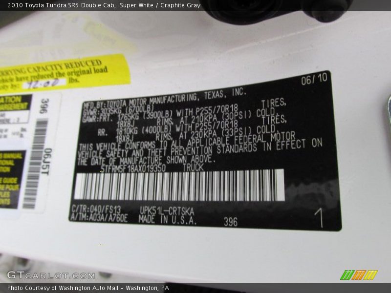 Super White / Graphite Gray 2010 Toyota Tundra SR5 Double Cab