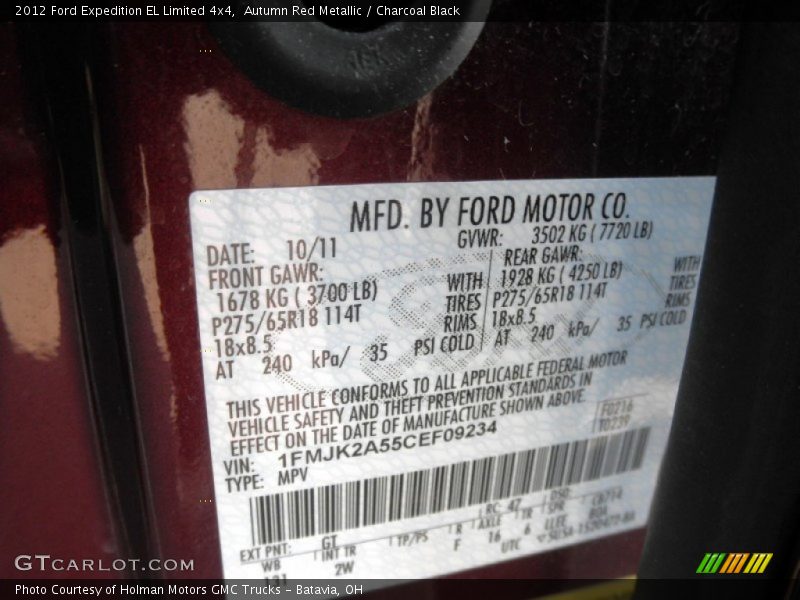 Autumn Red Metallic / Charcoal Black 2012 Ford Expedition EL Limited 4x4