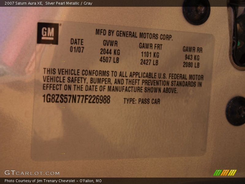 Silver Pearl Metallic / Gray 2007 Saturn Aura XE