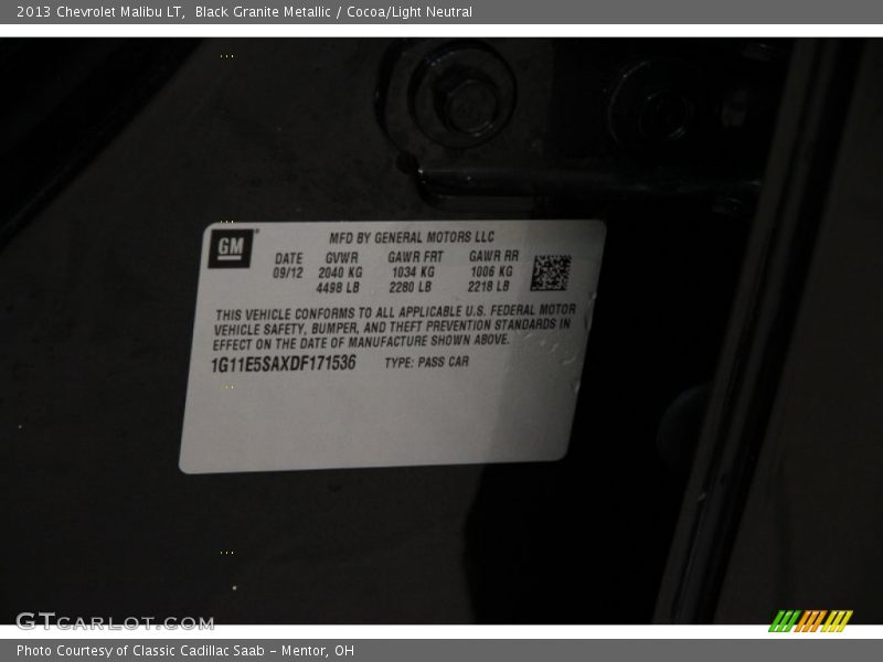 Black Granite Metallic / Cocoa/Light Neutral 2013 Chevrolet Malibu LT