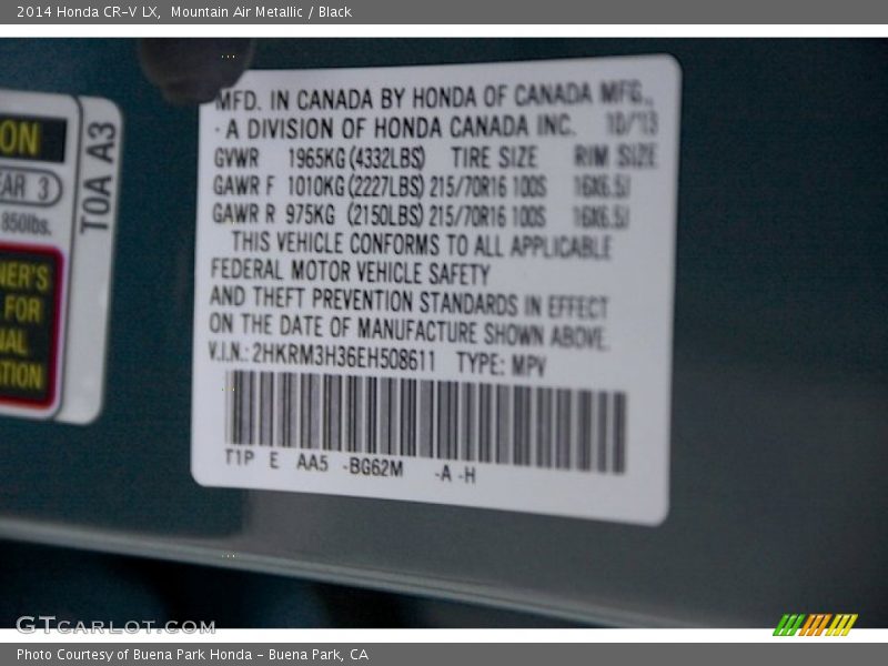 Mountain Air Metallic / Black 2014 Honda CR-V LX