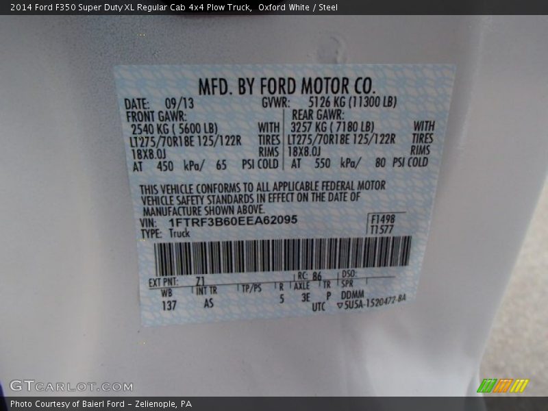 Oxford White / Steel 2014 Ford F350 Super Duty XL Regular Cab 4x4 Plow Truck