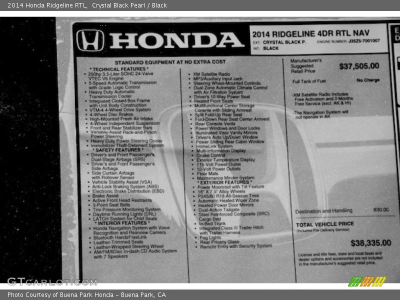  2014 Ridgeline RTL Window Sticker