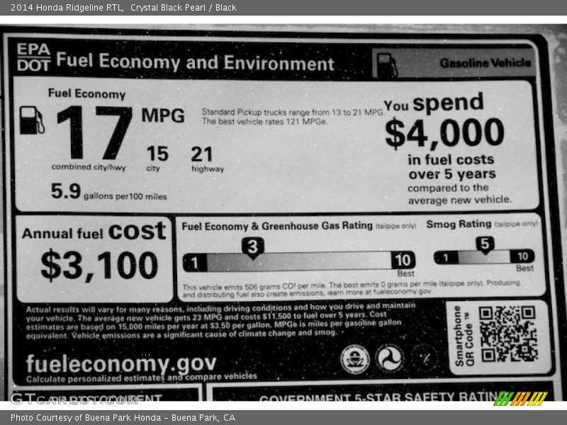  2014 Ridgeline RTL Window Sticker