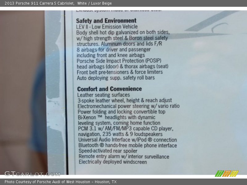  2013 911 Carrera S Cabriolet Window Sticker