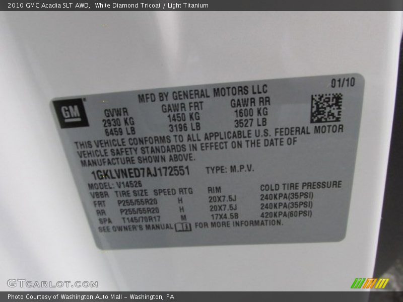 White Diamond Tricoat / Light Titanium 2010 GMC Acadia SLT AWD