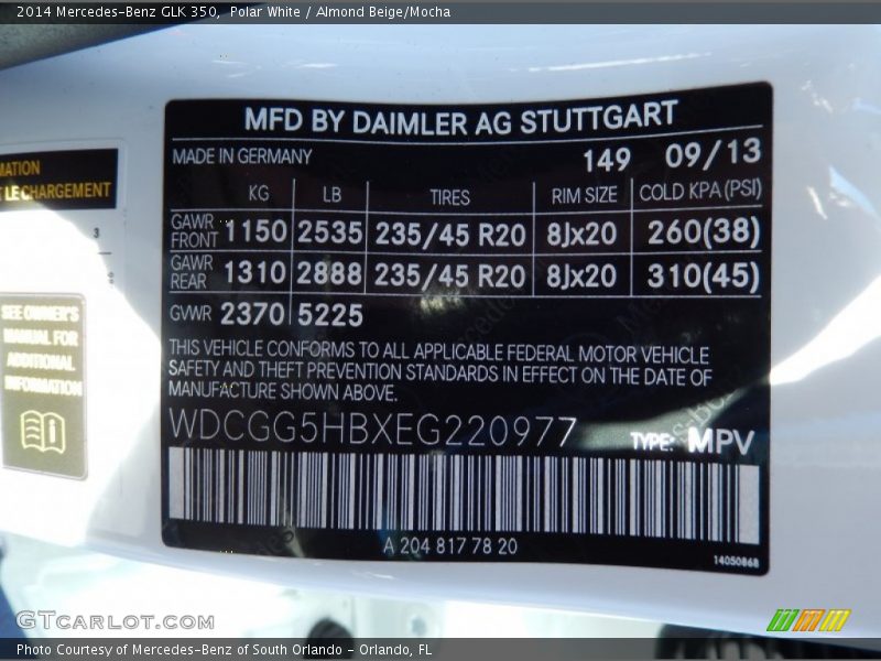 Polar White / Almond Beige/Mocha 2014 Mercedes-Benz GLK 350