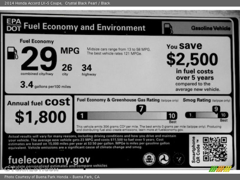 Crystal Black Pearl / Black 2014 Honda Accord LX-S Coupe