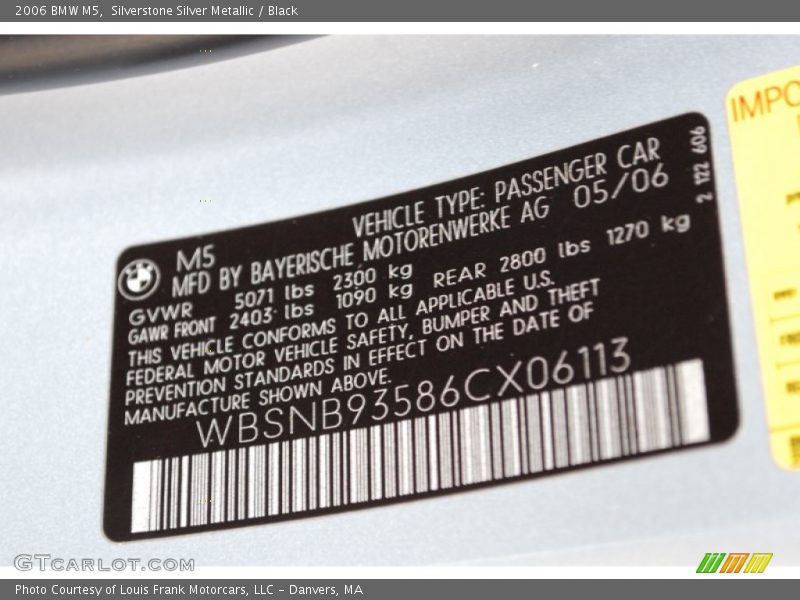  2006 M5  Window Sticker