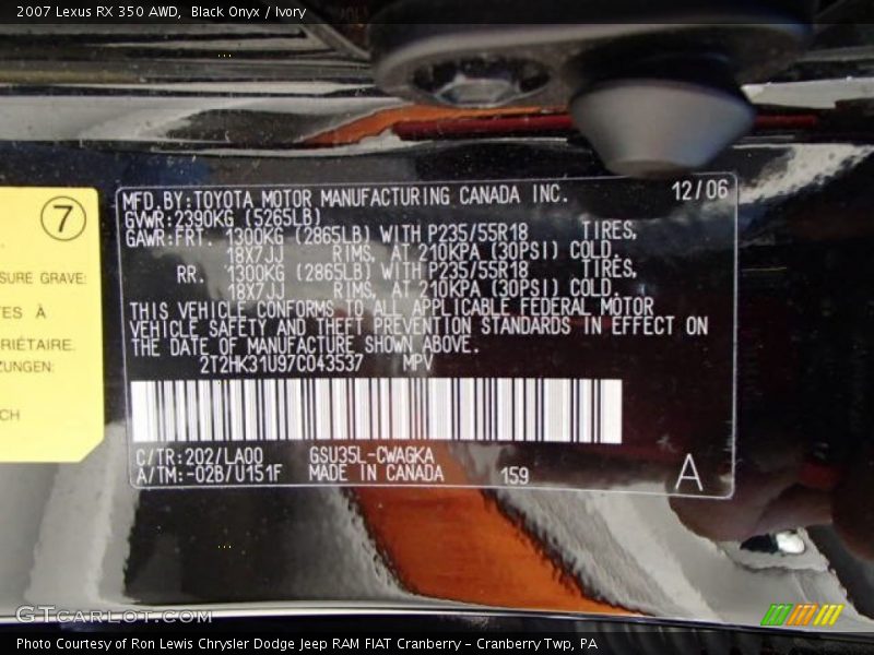 Black Onyx / Ivory 2007 Lexus RX 350 AWD