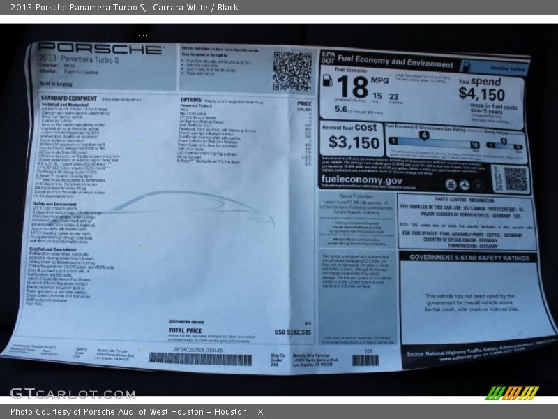  2013 Panamera Turbo S Window Sticker