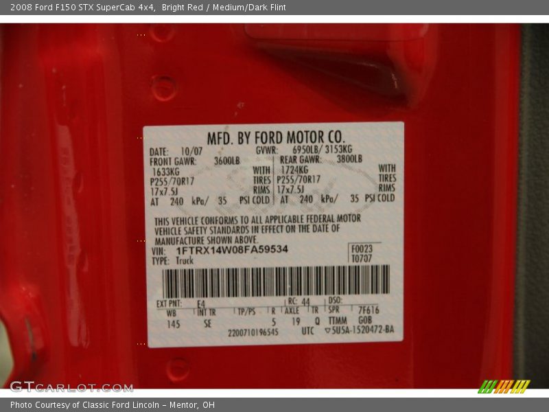 Bright Red / Medium/Dark Flint 2008 Ford F150 STX SuperCab 4x4