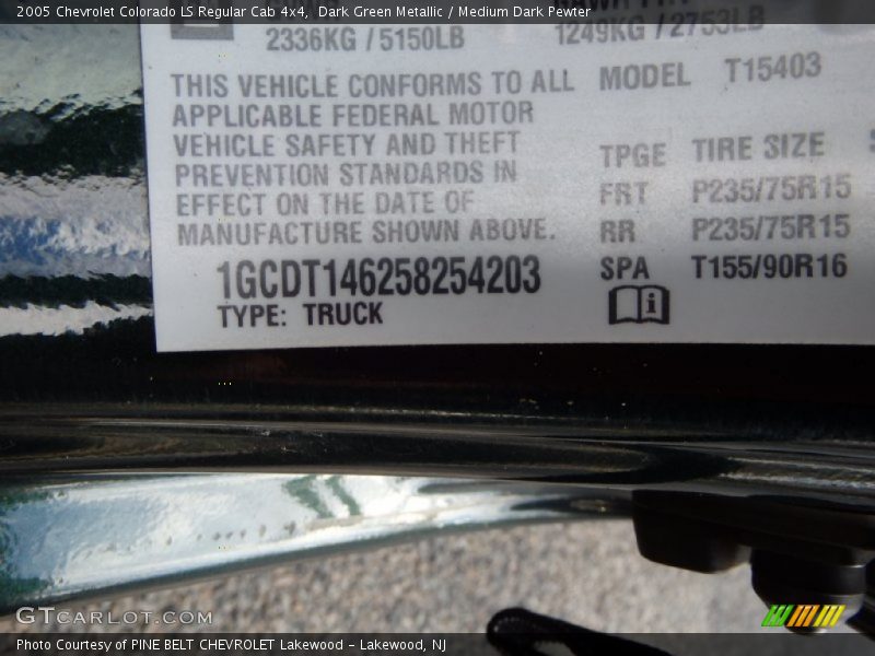 Dark Green Metallic / Medium Dark Pewter 2005 Chevrolet Colorado LS Regular Cab 4x4