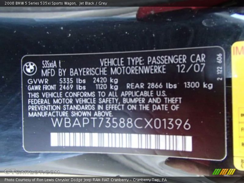 Jet Black / Grey 2008 BMW 5 Series 535xi Sports Wagon