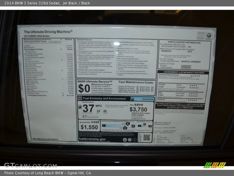  2014 3 Series 328d Sedan Window Sticker