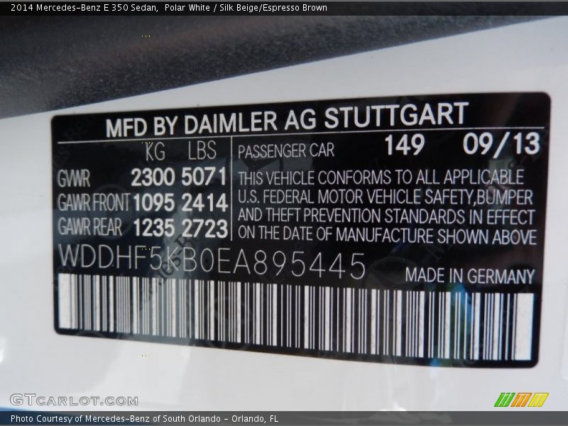 Polar White / Silk Beige/Espresso Brown 2014 Mercedes-Benz E 350 Sedan