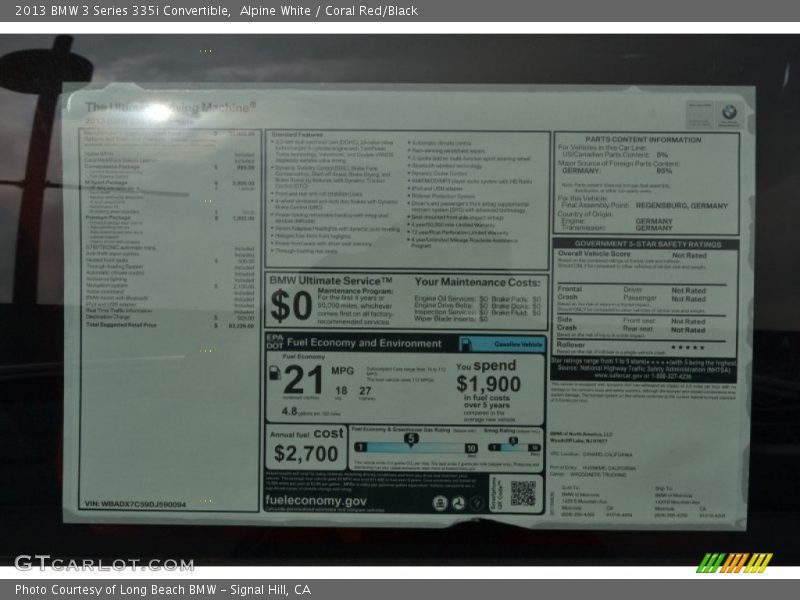  2013 3 Series 335i Convertible Window Sticker