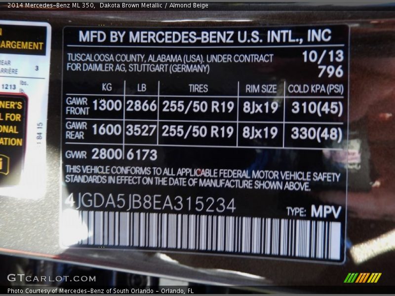 Dakota Brown Metallic / Almond Beige 2014 Mercedes-Benz ML 350