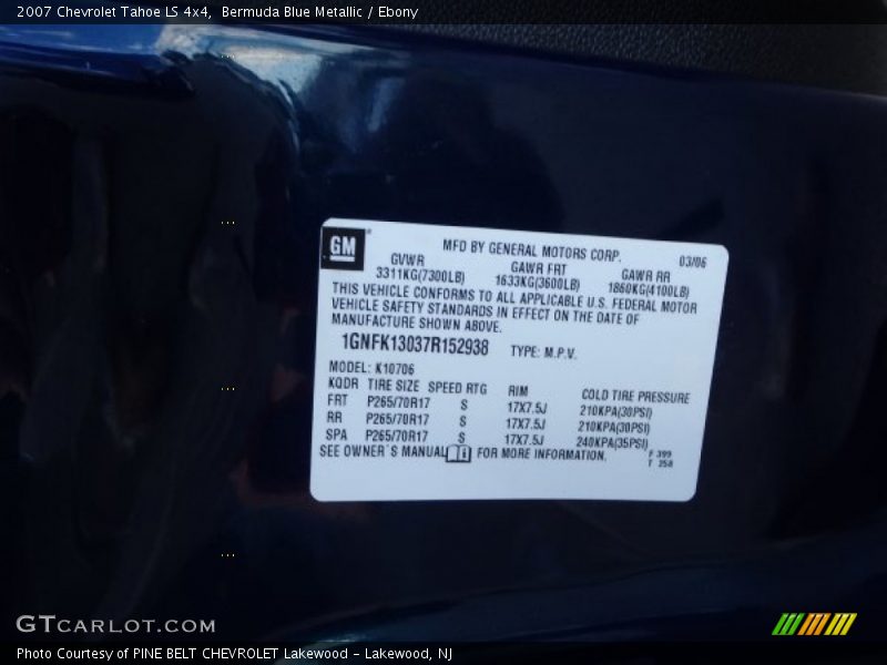 Bermuda Blue Metallic / Ebony 2007 Chevrolet Tahoe LS 4x4