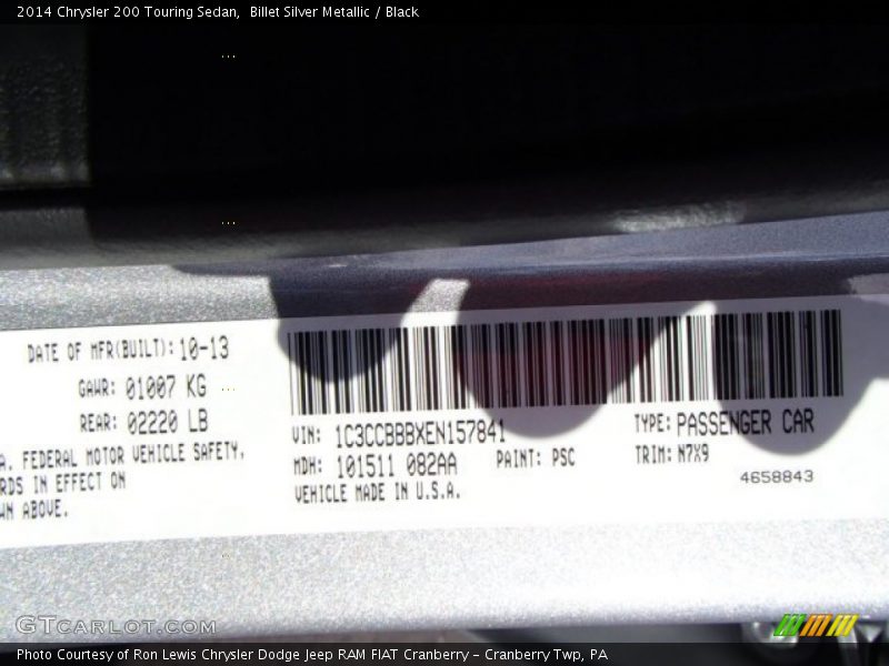 Billet Silver Metallic / Black 2014 Chrysler 200 Touring Sedan
