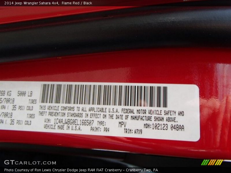 2014 Wrangler Sahara 4x4 Flame Red Color Code PR4