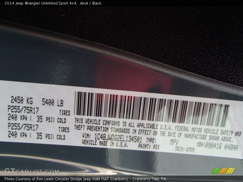 Anvil / Black 2014 Jeep Wrangler Unlimited Sport 4x4