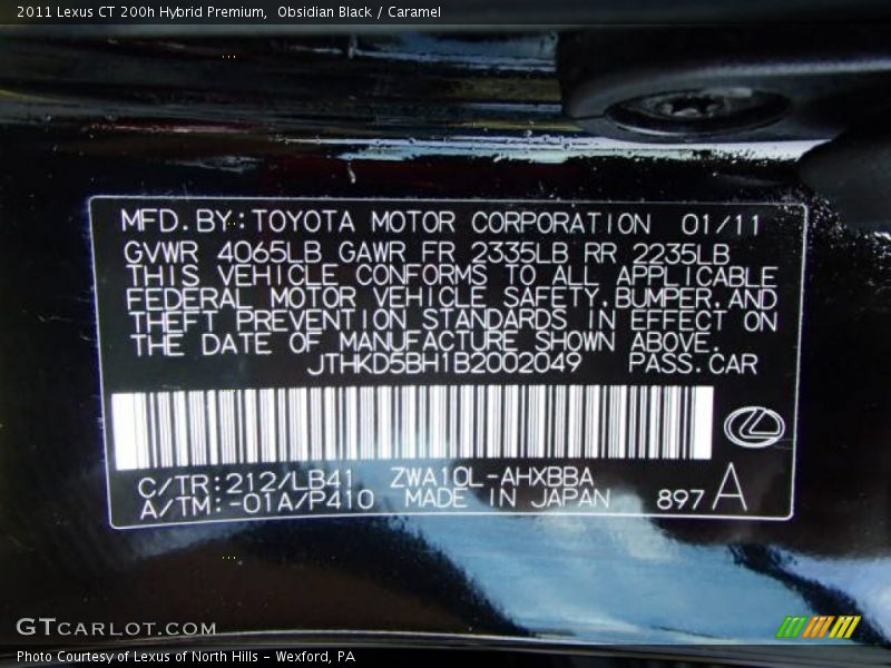 Obsidian Black / Caramel 2011 Lexus CT 200h Hybrid Premium