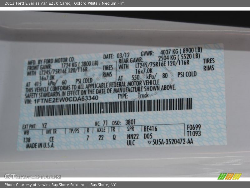Oxford White / Medium Flint 2012 Ford E Series Van E250 Cargo