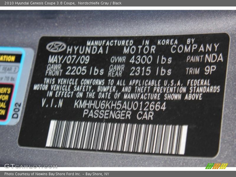 Nordschleife Gray / Black 2010 Hyundai Genesis Coupe 3.8 Coupe