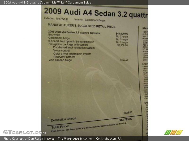 Ibis White / Cardamom Beige 2009 Audi A4 3.2 quattro Sedan