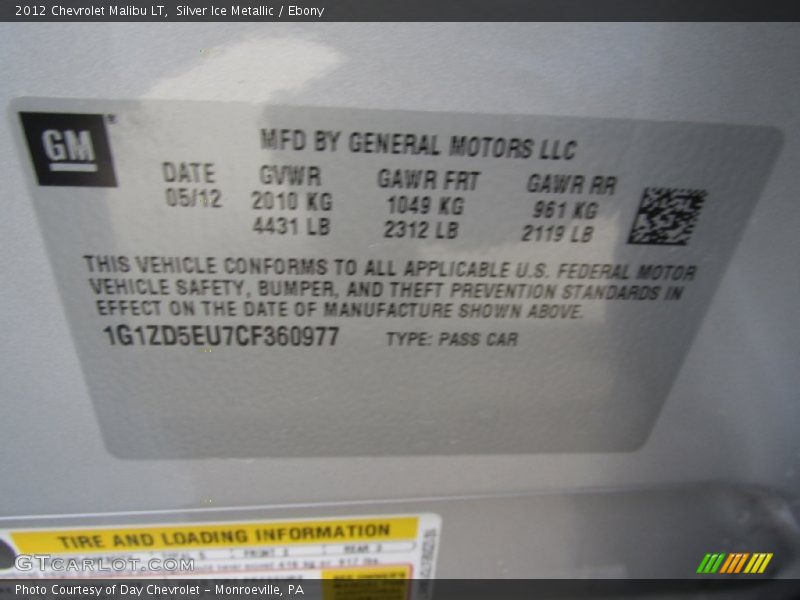 Silver Ice Metallic / Ebony 2012 Chevrolet Malibu LT