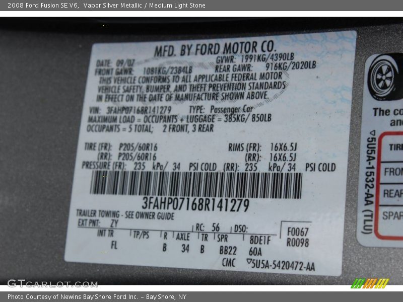 Vapor Silver Metallic / Medium Light Stone 2008 Ford Fusion SE V6