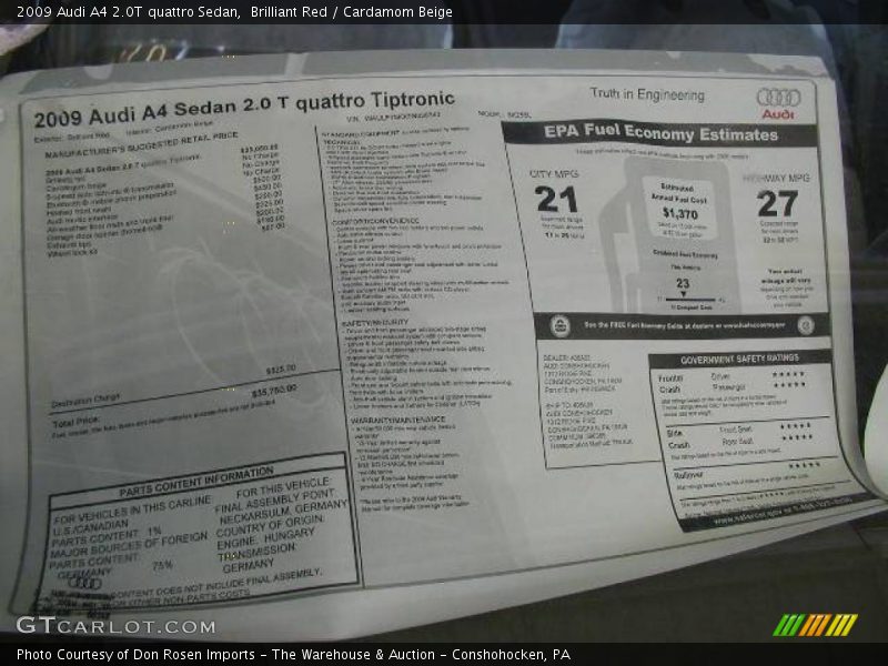 Brilliant Red / Cardamom Beige 2009 Audi A4 2.0T quattro Sedan