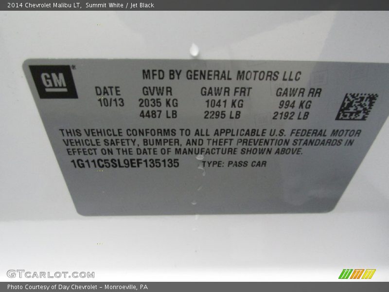Summit White / Jet Black 2014 Chevrolet Malibu LT