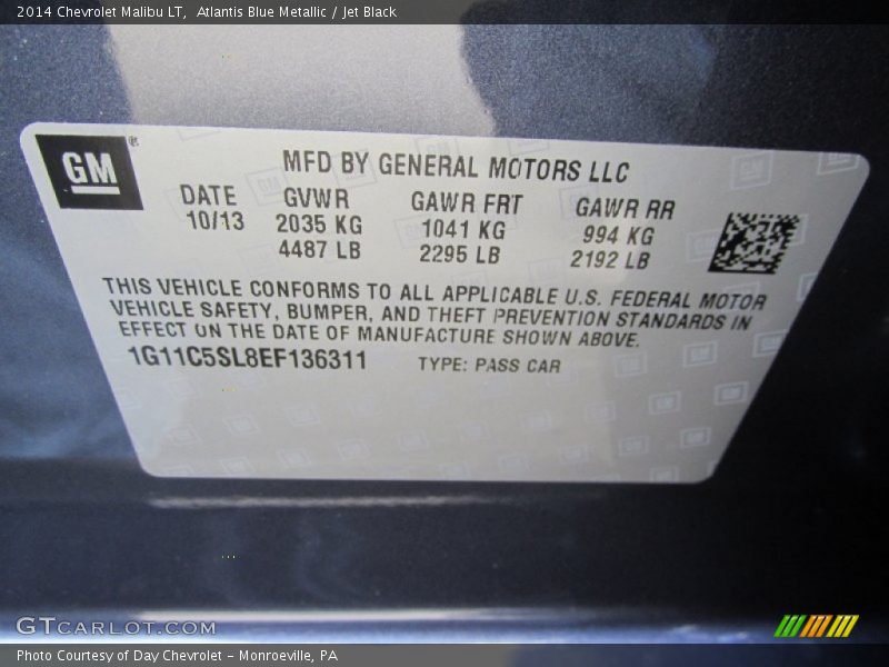 Atlantis Blue Metallic / Jet Black 2014 Chevrolet Malibu LT