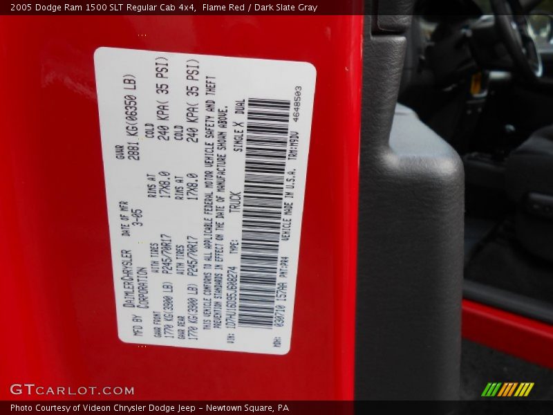 Flame Red / Dark Slate Gray 2005 Dodge Ram 1500 SLT Regular Cab 4x4