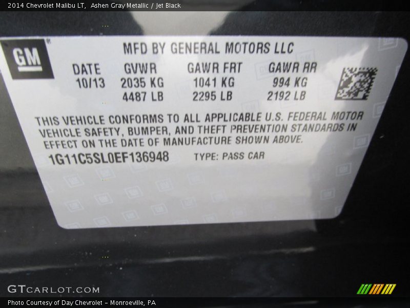 Ashen Gray Metallic / Jet Black 2014 Chevrolet Malibu LT